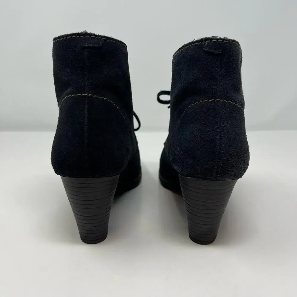 Clarks Booties Women's 8.5M Dark Blue Suede Leather Lace-Up Heel Preppy Romantic - Picture 7 of 11